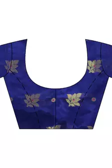Dark blue hand woven cotton silk saree with blouse