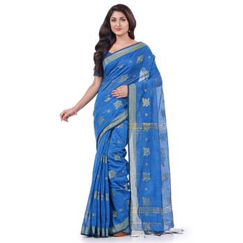 Light blue hand woven cotton silk saree with blouse 1