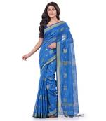 Light blue hand woven cotton silk saree with blouse