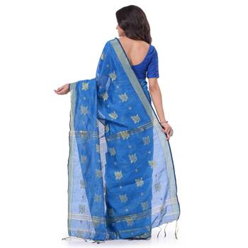 Light blue hand woven cotton silk saree with blouse 2