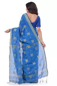 Light blue hand woven cotton silk saree with blouse