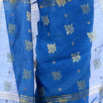 Light blue hand woven cotton silk saree with blouse 3