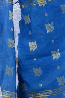 Light blue hand woven cotton silk saree with blouse