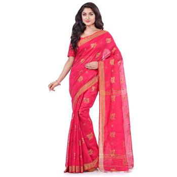 Pink hand woven cotton silk saree with blouse 1