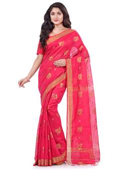Pink hand woven cotton silk saree with blouse