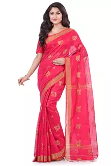 Pink hand woven cotton silk saree with blouse