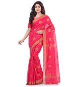 Pink hand woven cotton silk saree with blouse
