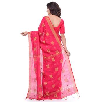 Pink hand woven cotton silk saree with blouse 2