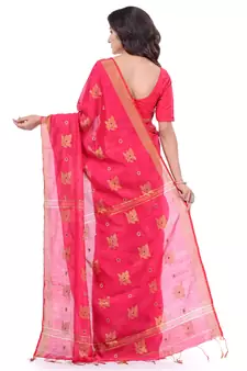Pink hand woven cotton silk saree with blouse
