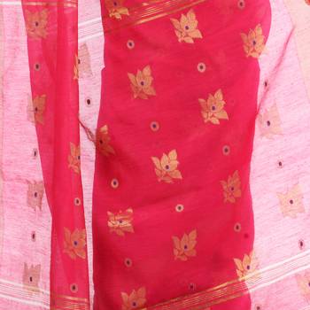 Pink hand woven cotton silk saree with blouse 3