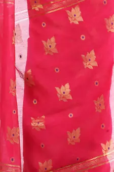 Pink hand woven cotton silk saree with blouse