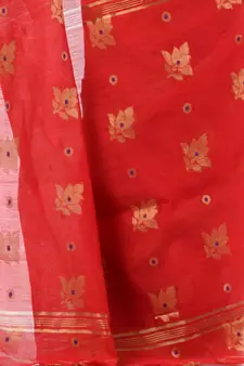 Red hand woven cotton silk saree with blouse