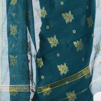 Teal hand woven cotton silk saree with blouse 3
