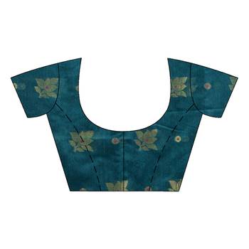 Teal hand woven cotton silk saree with blouse 4