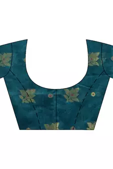 Teal hand woven cotton silk saree with blouse