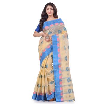 Blue Woven Cotton Saree Without Blouse 1