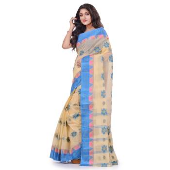Blue Woven Cotton Saree Without Blouse 2