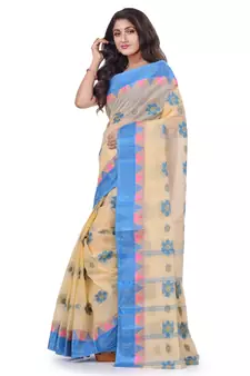 Blue Woven Cotton Saree Without Blouse