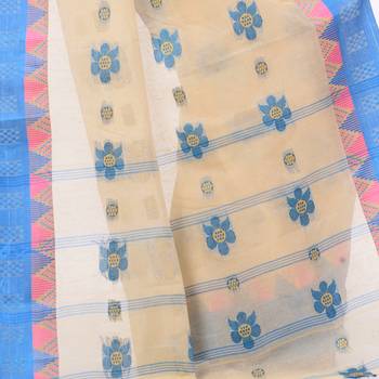 Blue Woven Cotton Saree Without Blouse 3