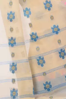Blue Woven Cotton Saree Without Blouse