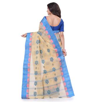 Blue Woven Cotton Saree Without Blouse 4