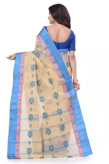Blue Woven Cotton Saree Without Blouse