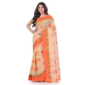 Orange Woven Cotton Saree Without Blouse 1