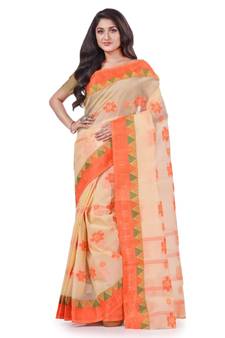 Orange Woven Cotton Saree Without Blouse