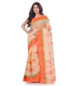 Orange Woven Cotton Saree Without Blouse