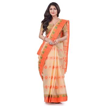 Orange Woven Cotton Saree Without Blouse 2