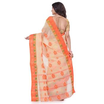 Orange Woven Cotton Saree Without Blouse 4