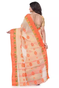 Orange Woven Cotton Saree Without Blouse