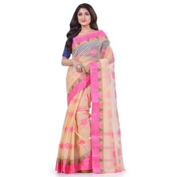 Pink Woven Cotton Saree Without Blouse 1
