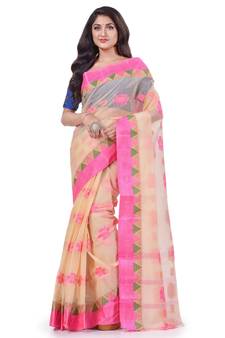 Pink Woven Cotton Saree Without Blouse