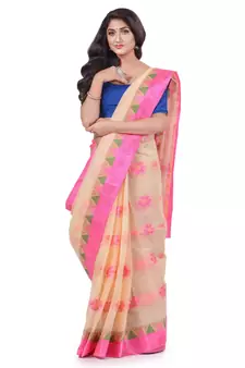 Pink Woven Cotton Saree Without Blouse