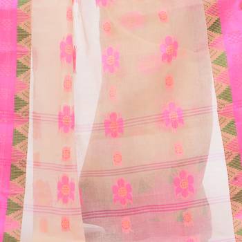 Pink Woven Cotton Saree Without Blouse 3