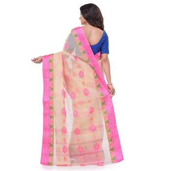 Pink Woven Cotton Saree Without Blouse 4