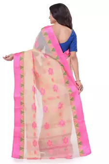 Pink Woven Cotton Saree Without Blouse