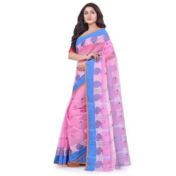 Pink woven cotton saree  1
