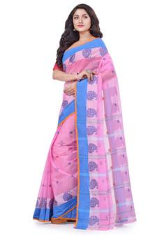 Pink woven cotton saree 