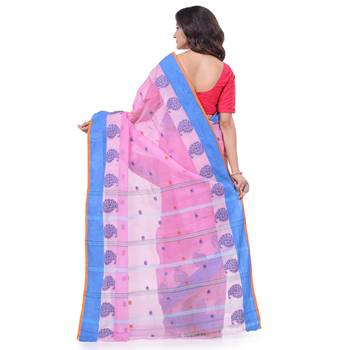Pink woven cotton saree  4
