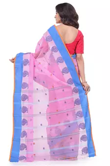 Pink woven cotton saree 