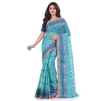 Light Blue Woven Cotton Saree Without Blouse 1