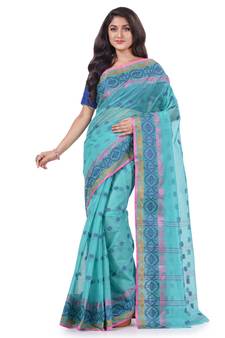 Light Blue Woven Cotton Saree Without Blouse