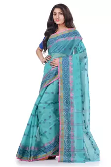 Light Blue Woven Cotton Saree Without Blouse