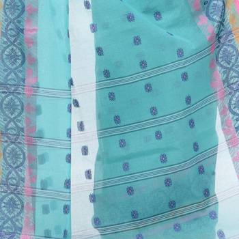 Light Blue Woven Cotton Saree Without Blouse 3