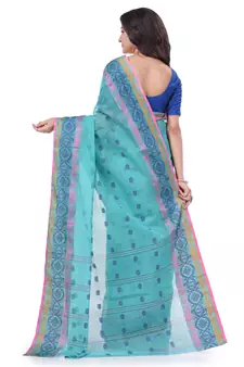 Light Blue Woven Cotton Saree Without Blouse