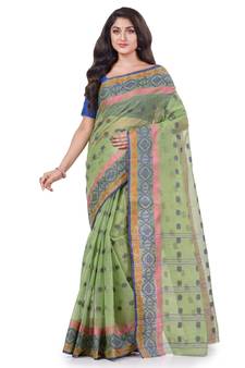 Green Woven Cotton Saree Without Blouse