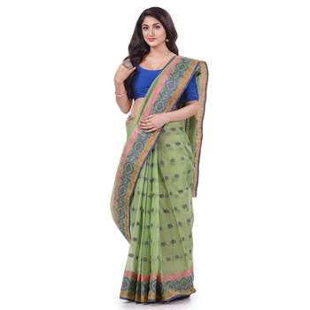 Green Woven Cotton Saree Without Blouse 2