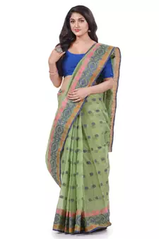 Green Woven Cotton Saree Without Blouse